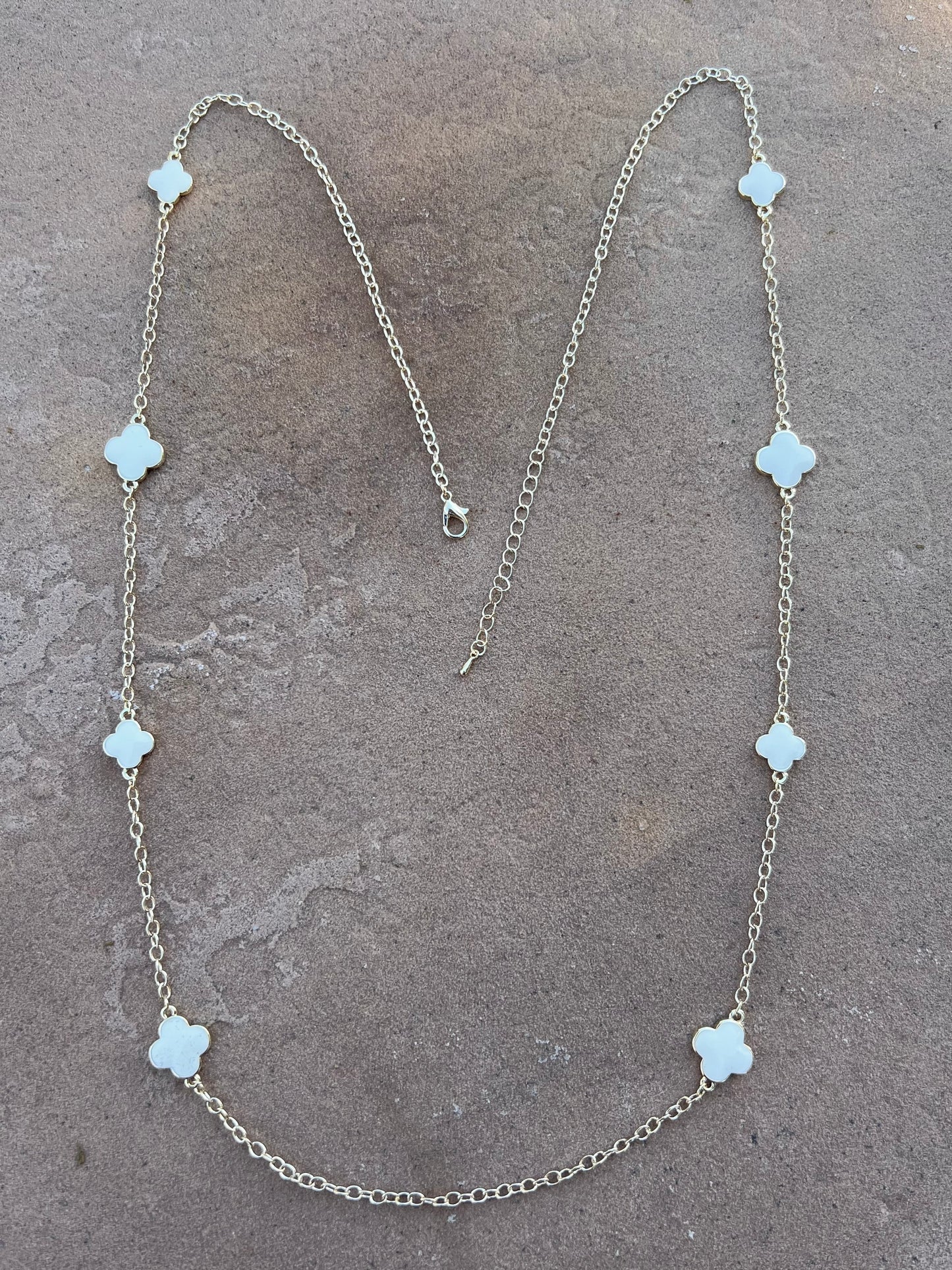 14k Gold Plated White Clover Cross Necklace -DS