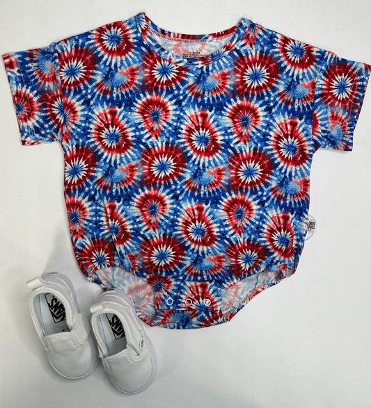 USA Tie Dye Oversized Bamboo Romper -DS