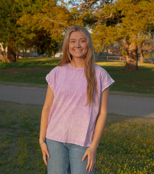 DS- Lavender Crinkle Washed Short Sleeve Top