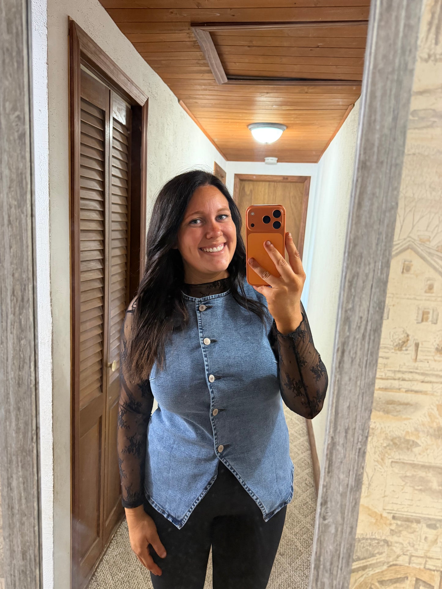 Western Button Down Front Slit Denim Vest