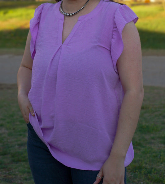 DS- Lavender - Ruffled Sleeve High Low Top