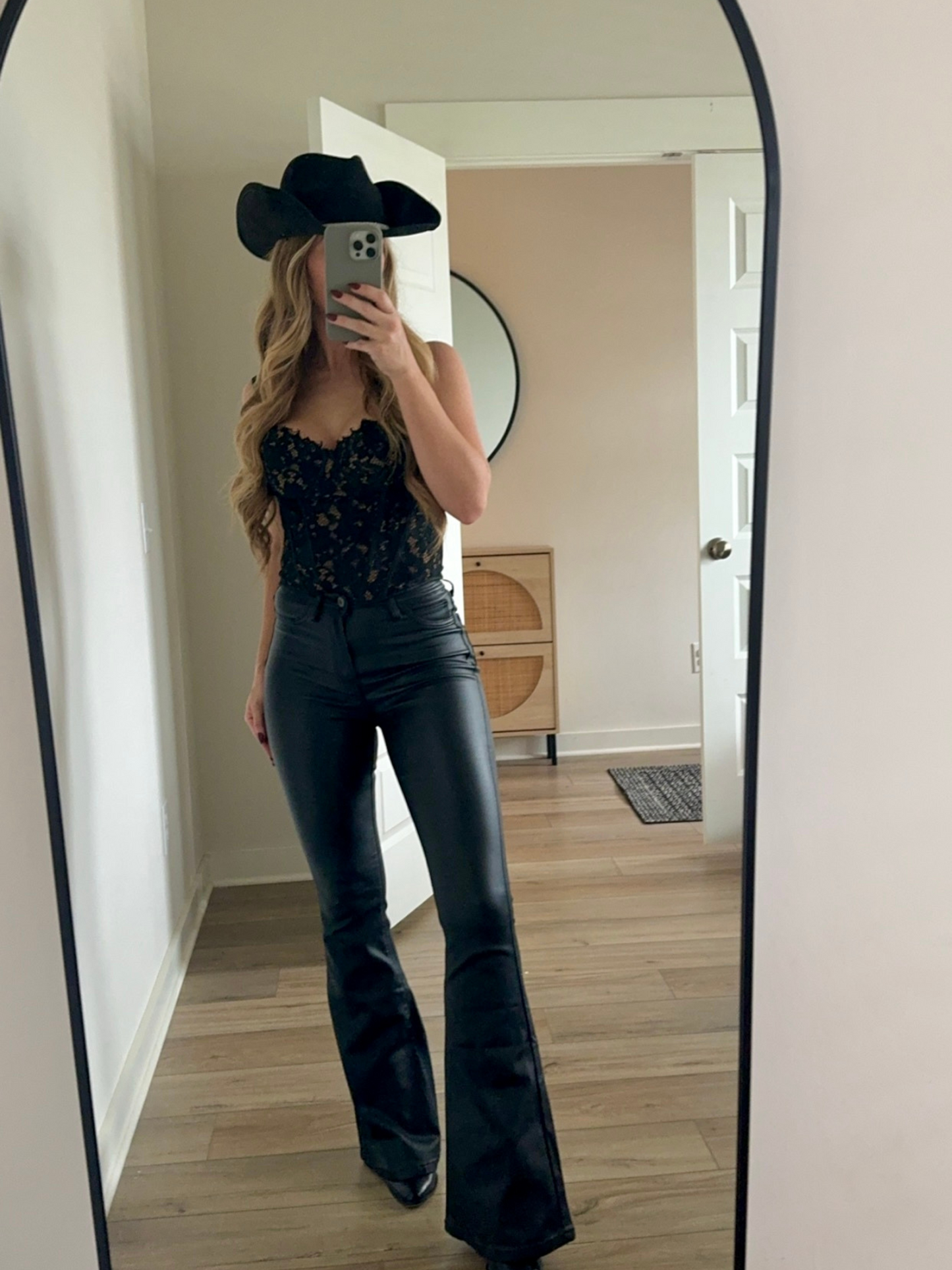 Leather Blakely High Waisted Bell Bottom Flare Jeans - Black -DS