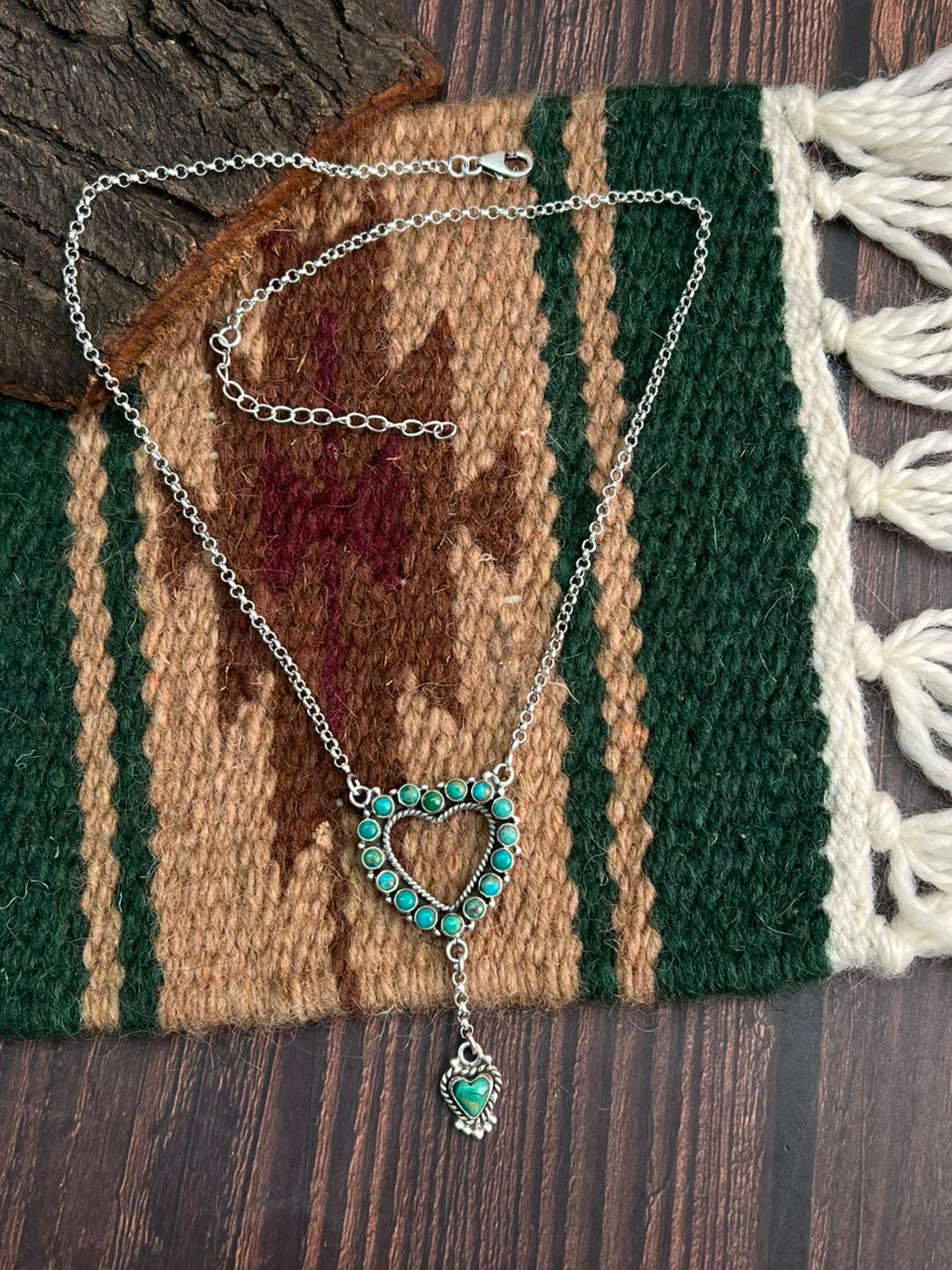 "Heart Collection" Handmade Sterling Silver Kingman Turquoise Necklace "Signed Nizhoni" -DS