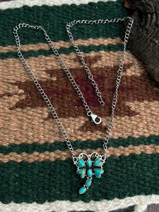 "Heart Collection" Handmade Sterling Silver Kingman Turquoise Necklace "Signed Nizhoni" -DS