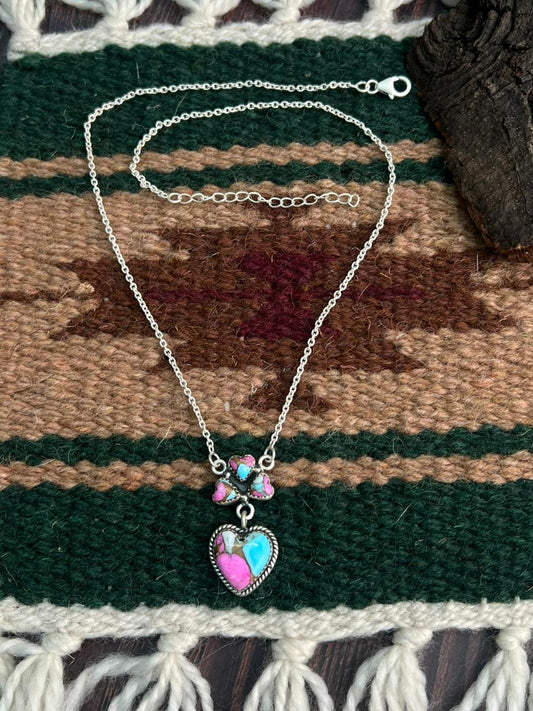 "Heart Collection" Handmade Sterling Silver Cotton Candy Necklace "Signed Nizhoni" -DS
