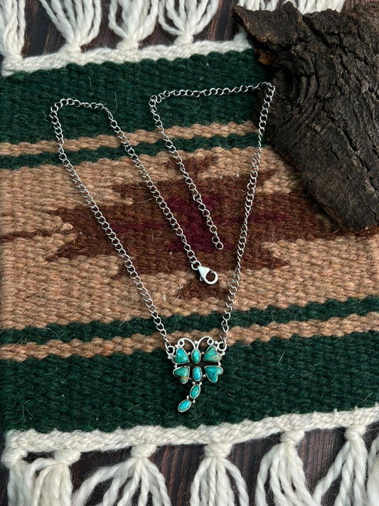 "Heart Collection" Handmade Sterling Silver Kingman Turquoise Necklace "Signed Nizhoni" -DS