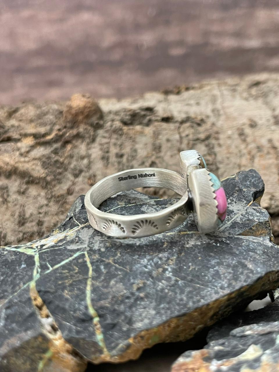"Heart Collection" Handmade Sterling Silver Cotton Candy Adjustable Ring "Signed Nizhoni"-DS