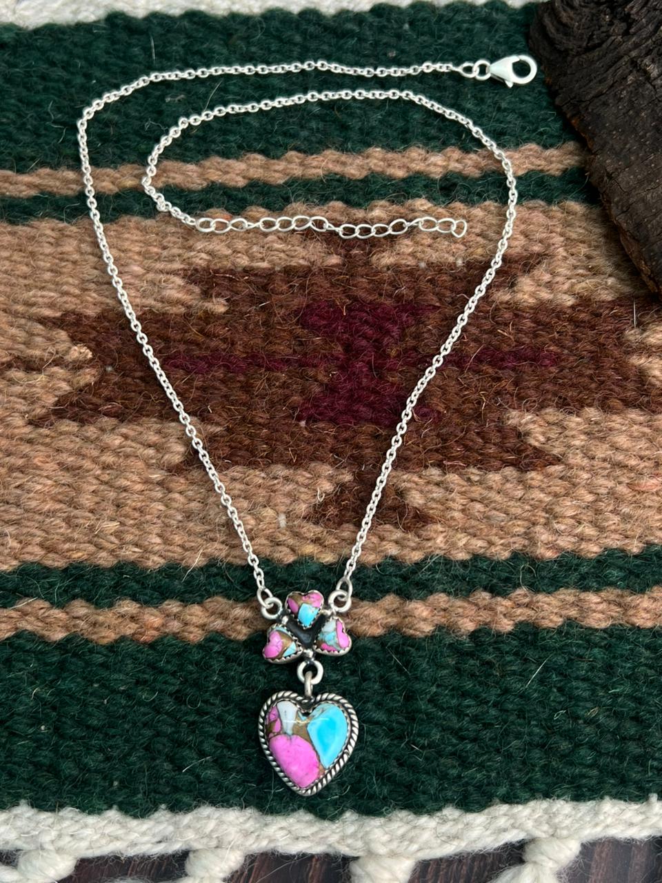 "Heart Collection" Handmade Sterling Silver Cotton Candy Necklace "Signed Nizhoni" -DS