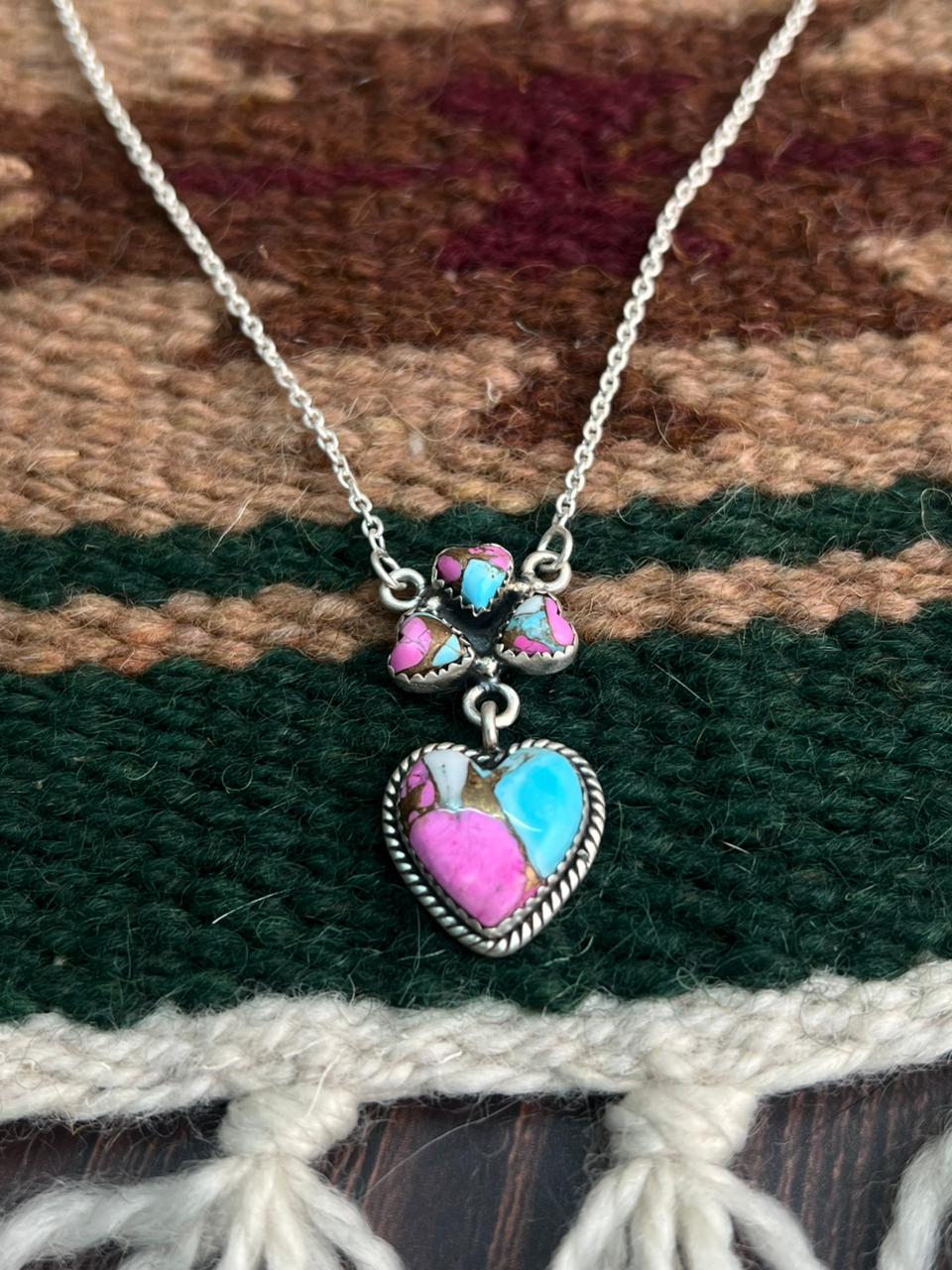 "Heart Collection" Handmade Sterling Silver Cotton Candy Necklace "Signed Nizhoni" -DS