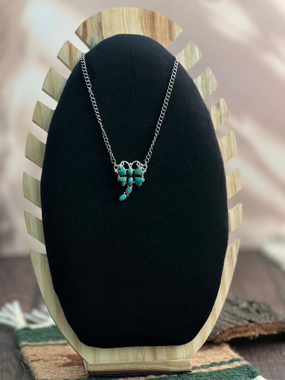 "Heart Collection" Handmade Sterling Silver Kingman Turquoise Necklace "Signed Nizhoni" -DS