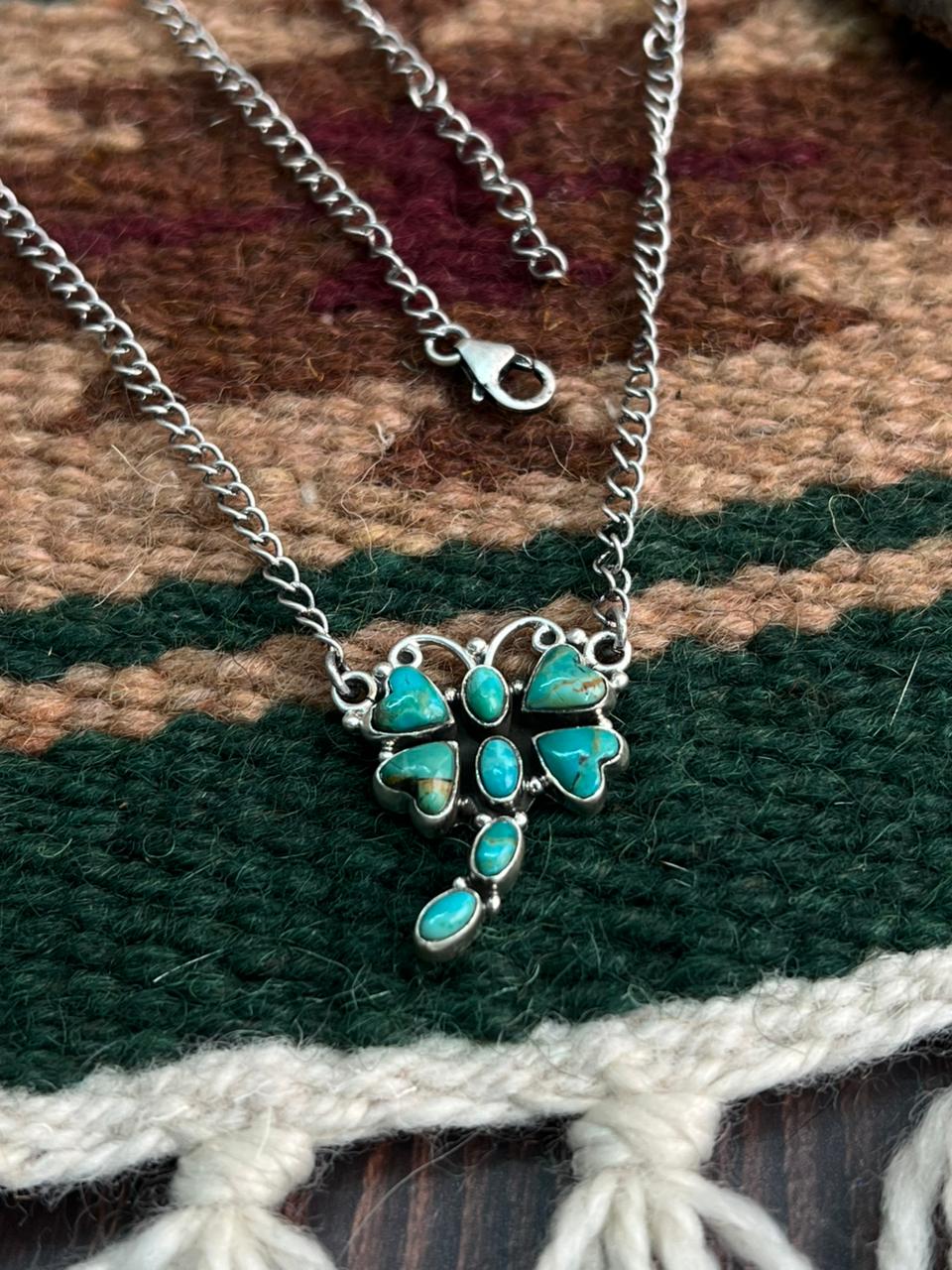 "Heart Collection" Handmade Sterling Silver Kingman Turquoise Necklace "Signed Nizhoni" -DS