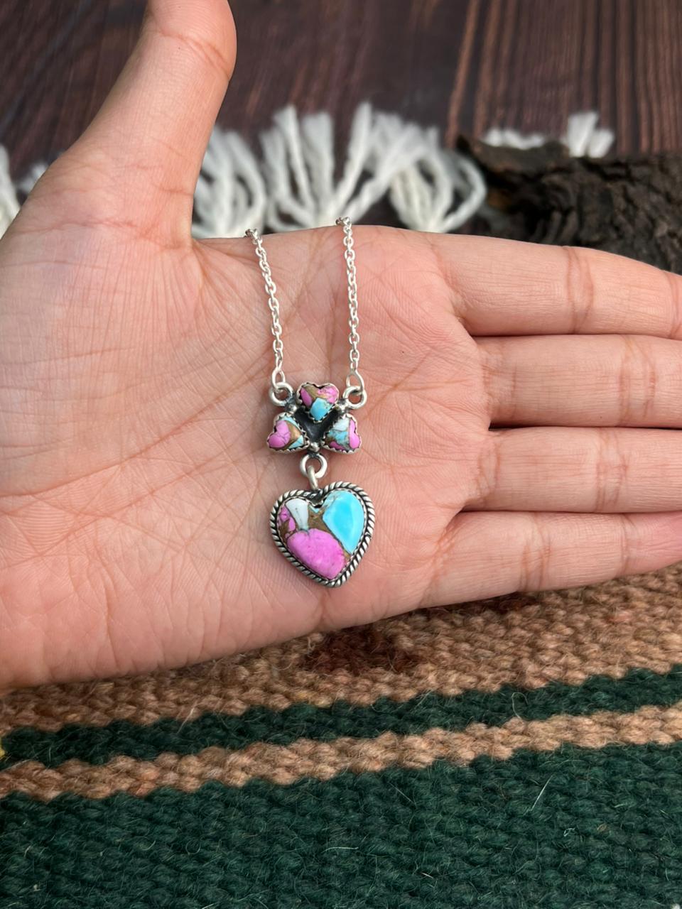 "Heart Collection" Handmade Sterling Silver Cotton Candy Necklace "Signed Nizhoni" -DS