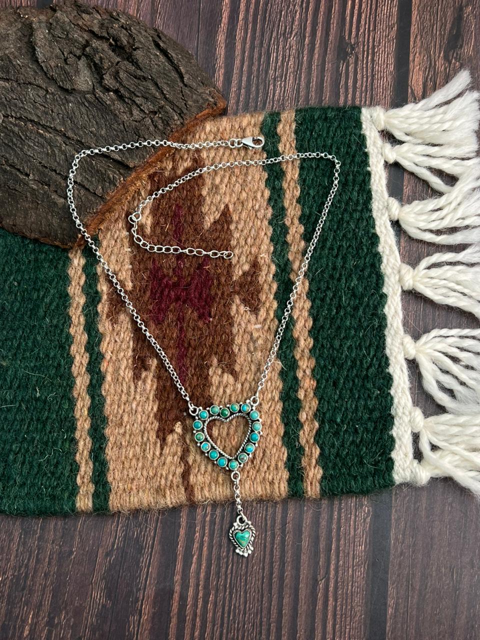 "Heart Collection" Handmade Sterling Silver Kingman Turquoise Necklace "Signed Nizhoni" -DS