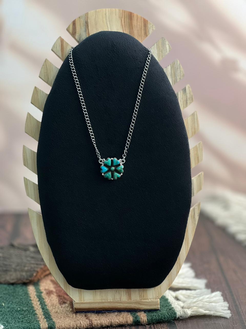 "Heart Collection" Handmade Sterling Silver Kingman Turquoise Heart Necklace "Signed Nizhoni" -DS