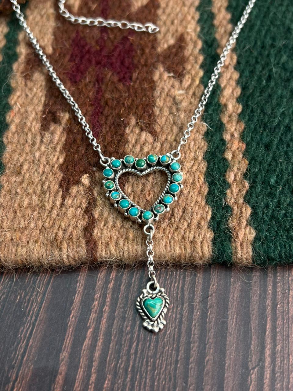 "Heart Collection" Handmade Sterling Silver Kingman Turquoise Necklace "Signed Nizhoni" -DS