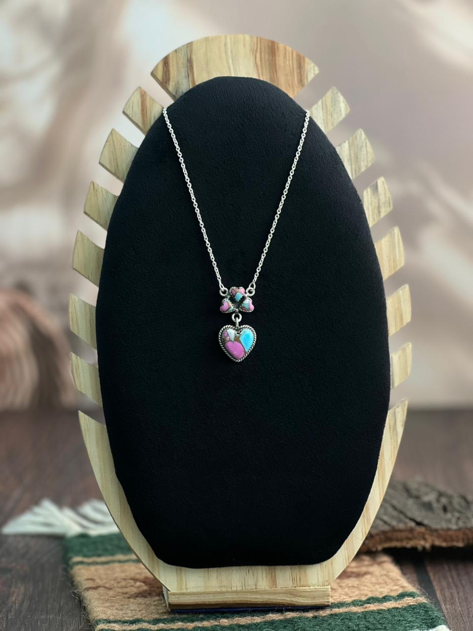 "Heart Collection" Handmade Sterling Silver Cotton Candy Necklace "Signed Nizhoni" -DS