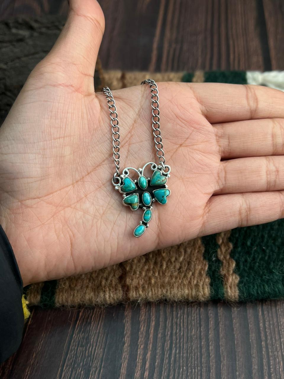 "Heart Collection" Handmade Sterling Silver Kingman Turquoise Necklace "Signed Nizhoni" -DS