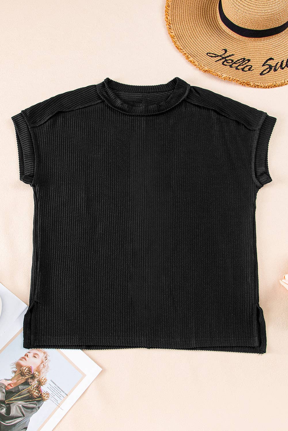 Everyday Knit Textured Exposed Stitching Tee