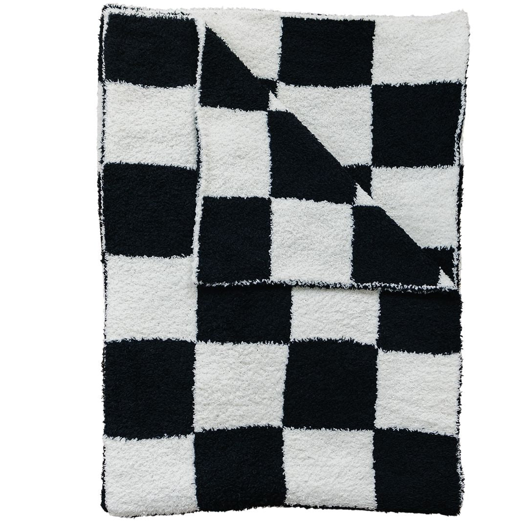 DS- Black + White Checkered Plush Blanket