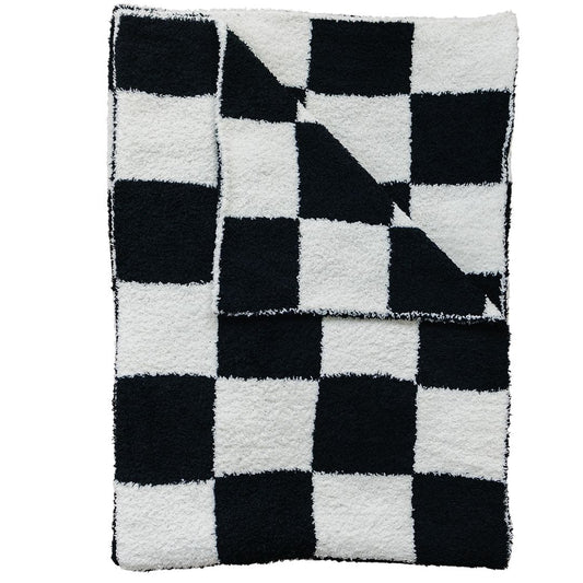 DS- Black + White Checkered Plush Blanket