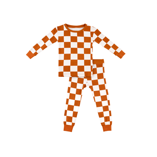 Toddler/Kids Bamboo Pajamas - Rust Checkerboard -DS