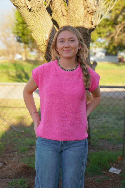 DS- Candy Pink - Crew Neck Sweater Vest