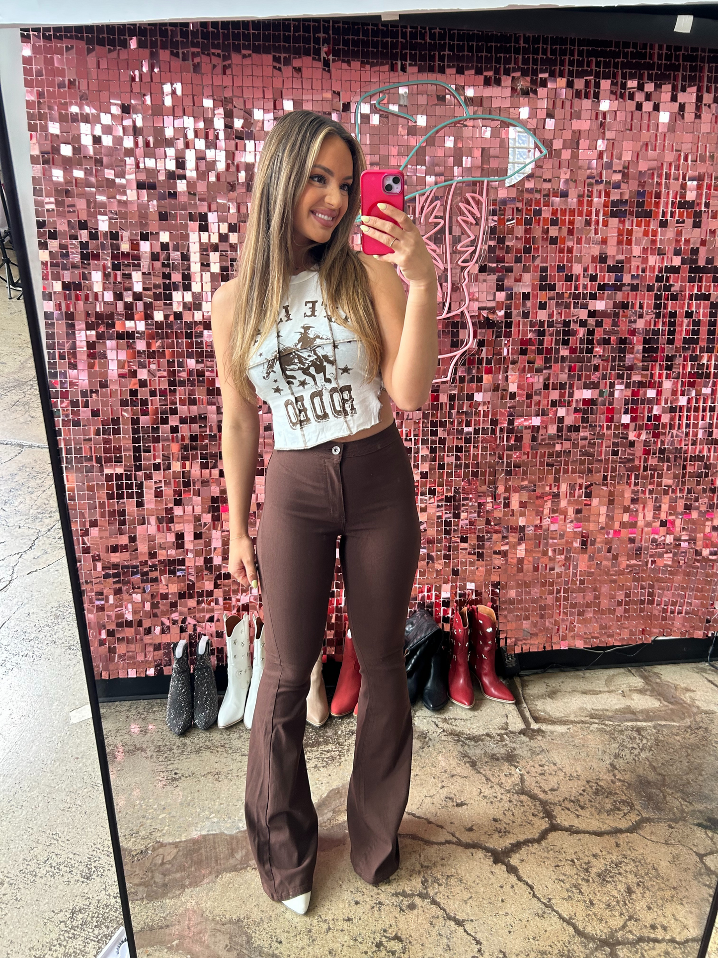 Fiona High Waisted Bell Bottom Flare Jeans - Chocolate Brown -DS