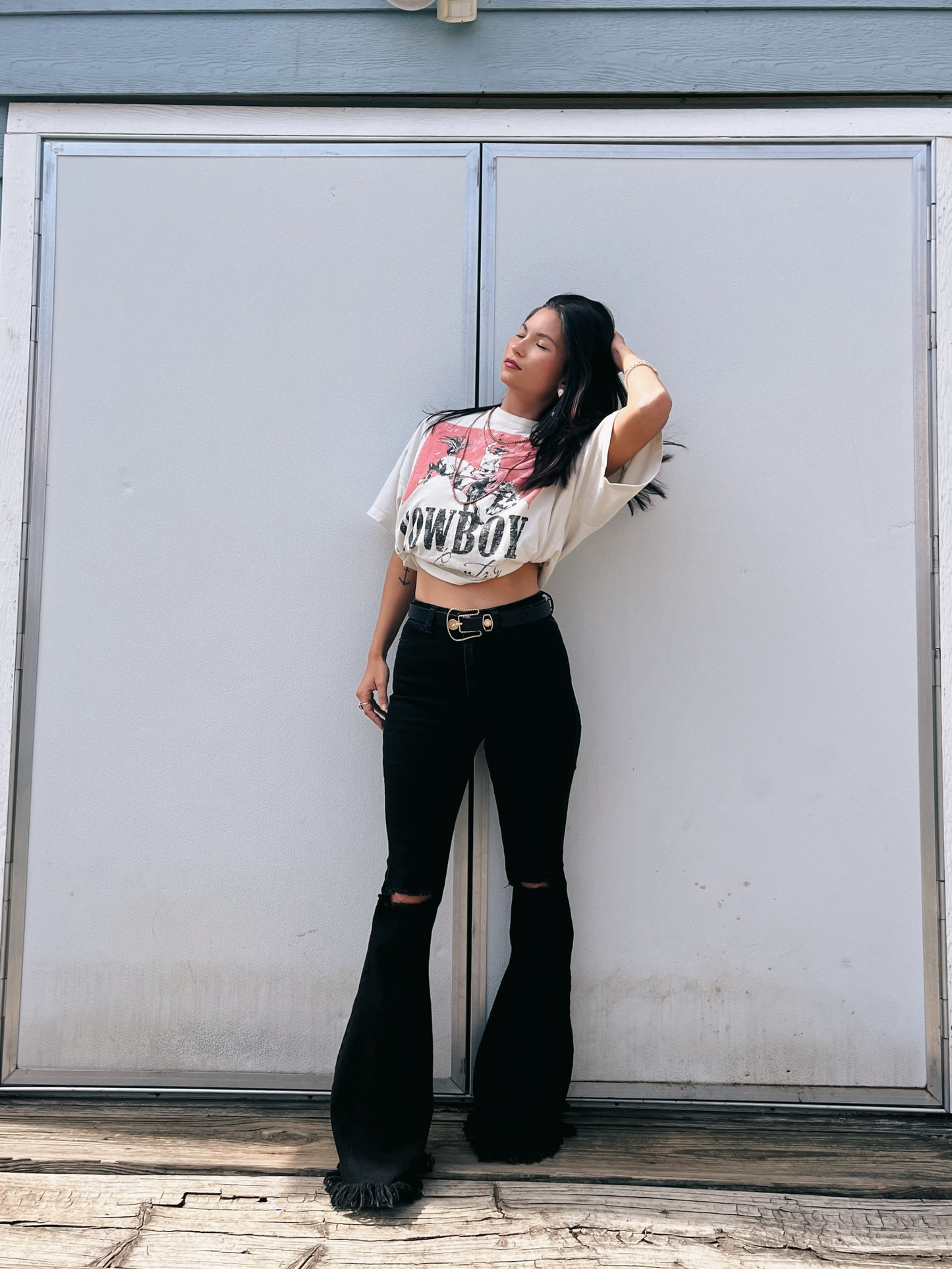 Farrah Distressed High Waisted Flares - Black - DS