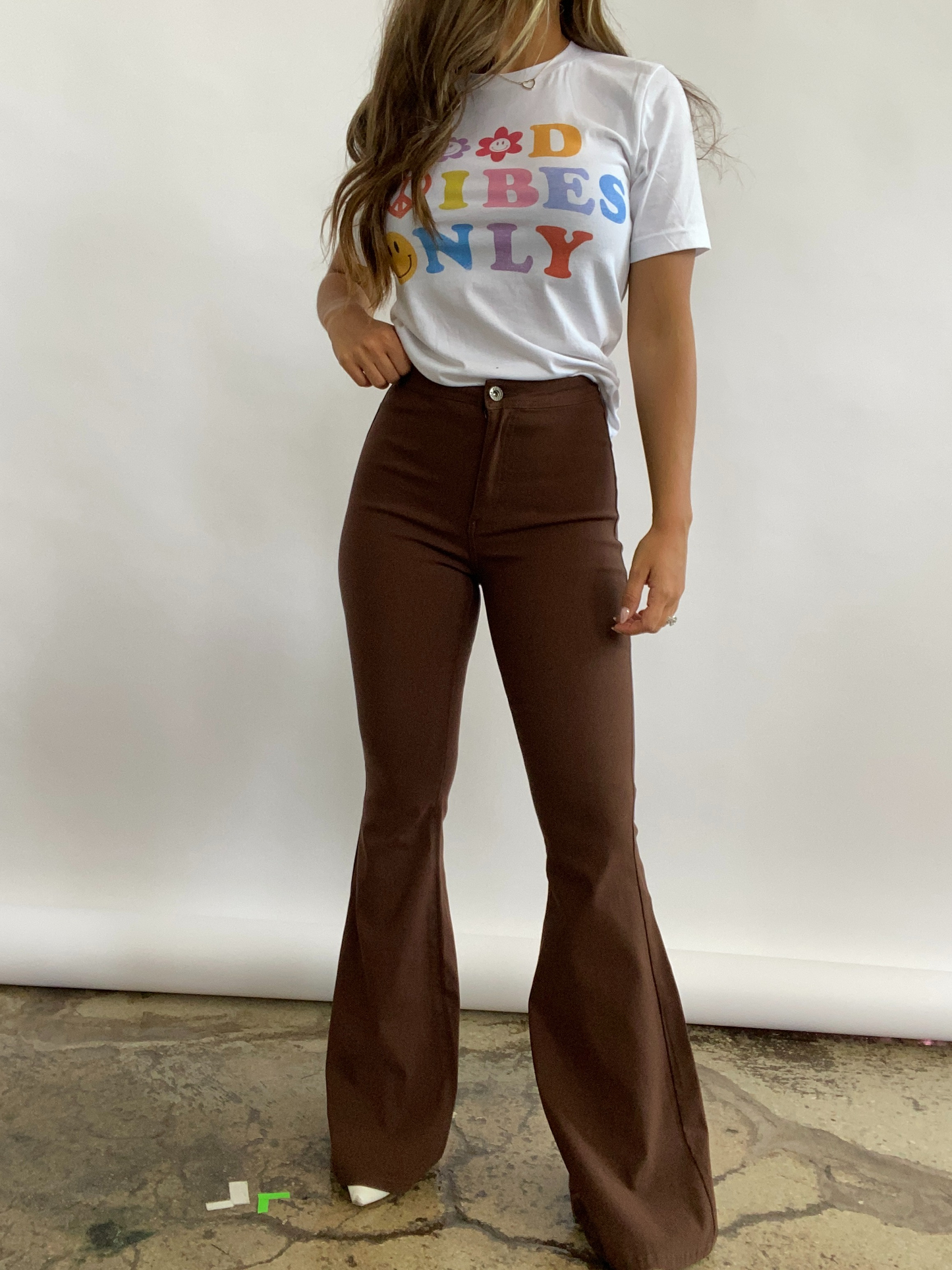 Fiona High Waisted Bell Bottom Flare Jeans - Chocolate Brown -DS