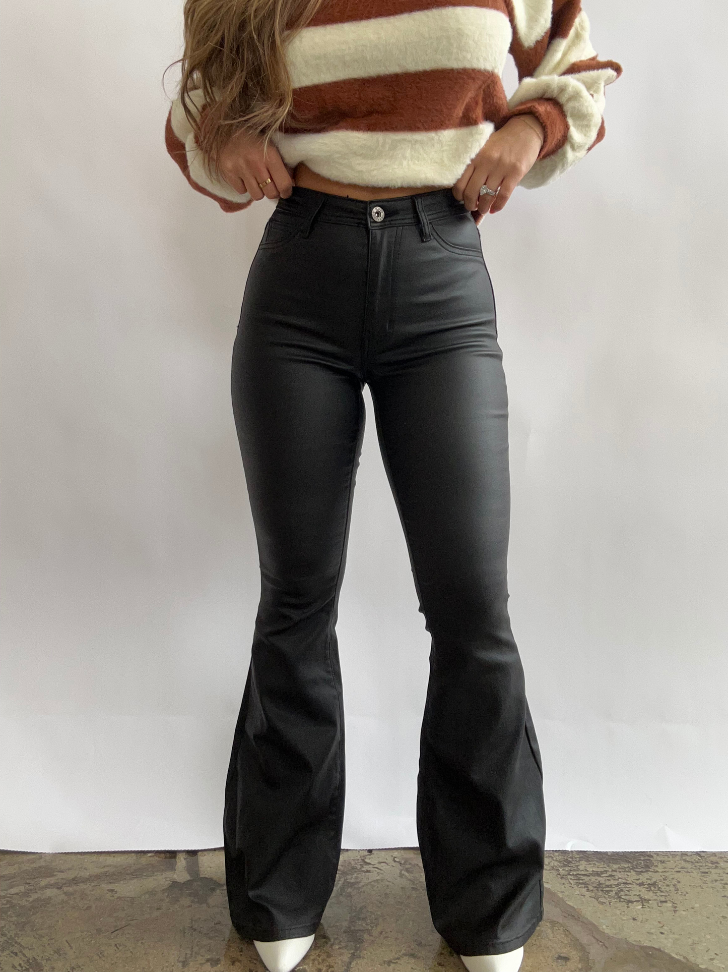 Leather Blakely High Waisted Bell Bottom Flare Jeans - Black -DS