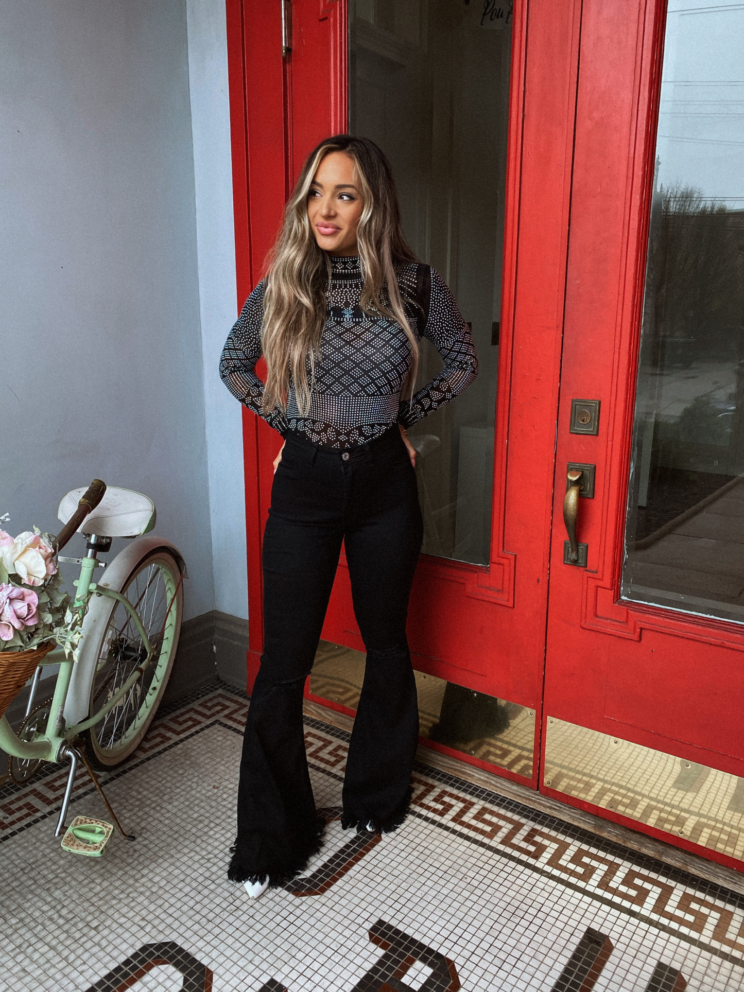 Farrah Distressed High Waisted Flares - Black - DS