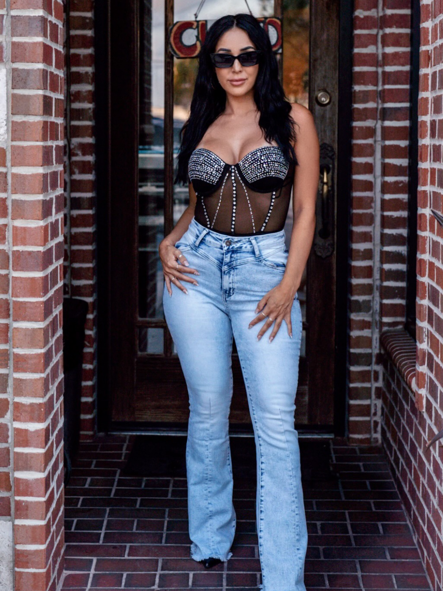 Keep Up Flare Acid/Dark Wash Jeans -DS