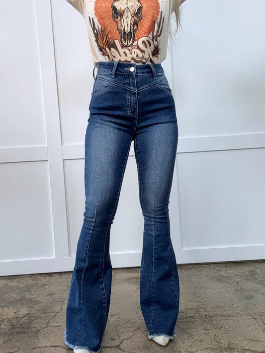 Keep Up Flare Acid/Dark Wash Jeans -DS