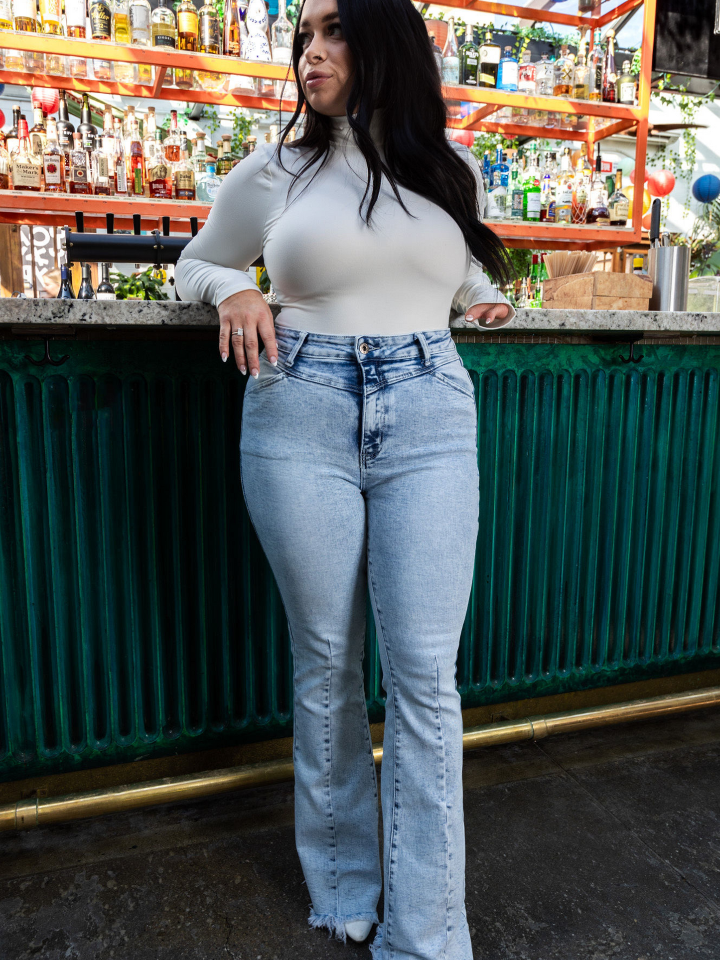 Keep Up Flare Acid/Dark Wash Jeans -DS