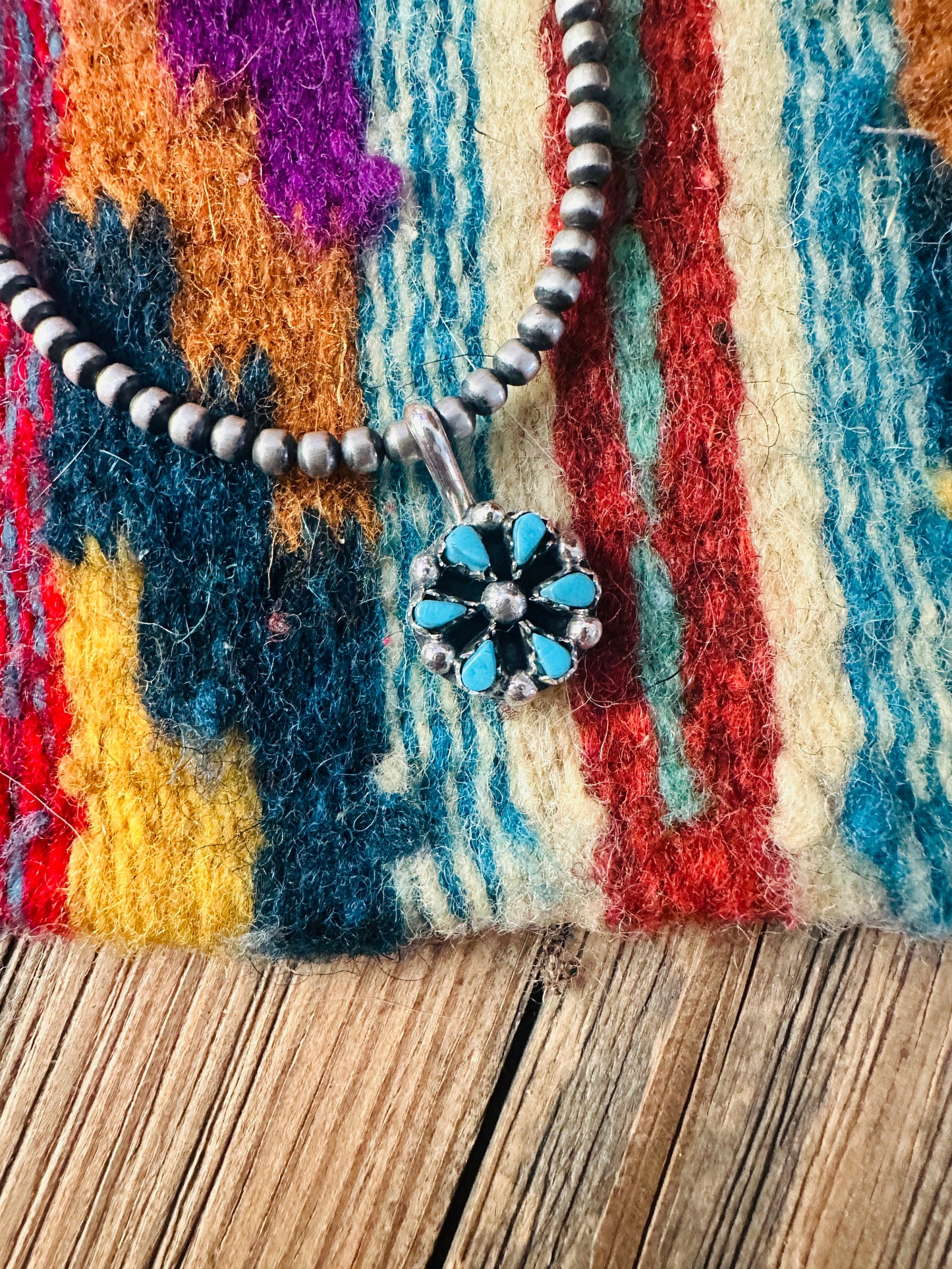Handcrafted Sterling Silver and Turquoise Petit Point Pendant -DS