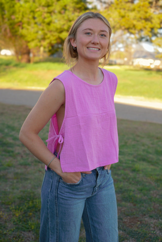 DS- Mauve - Gauze Side Tie Sleeveless Top