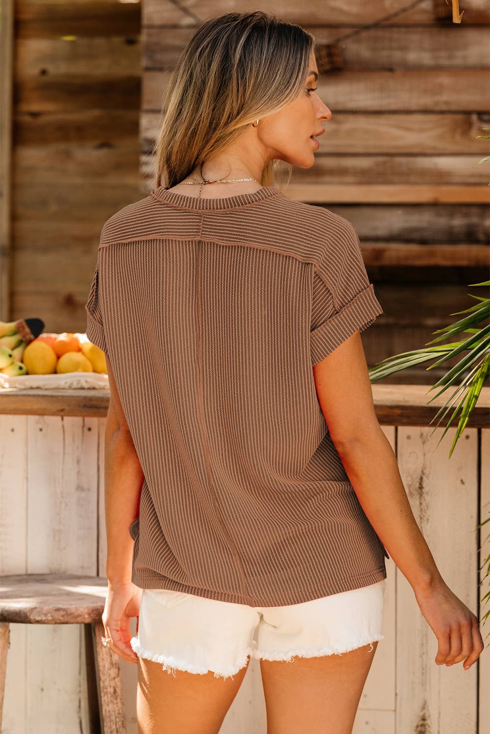 Everyday Knit Textured Exposed Stitching Tee