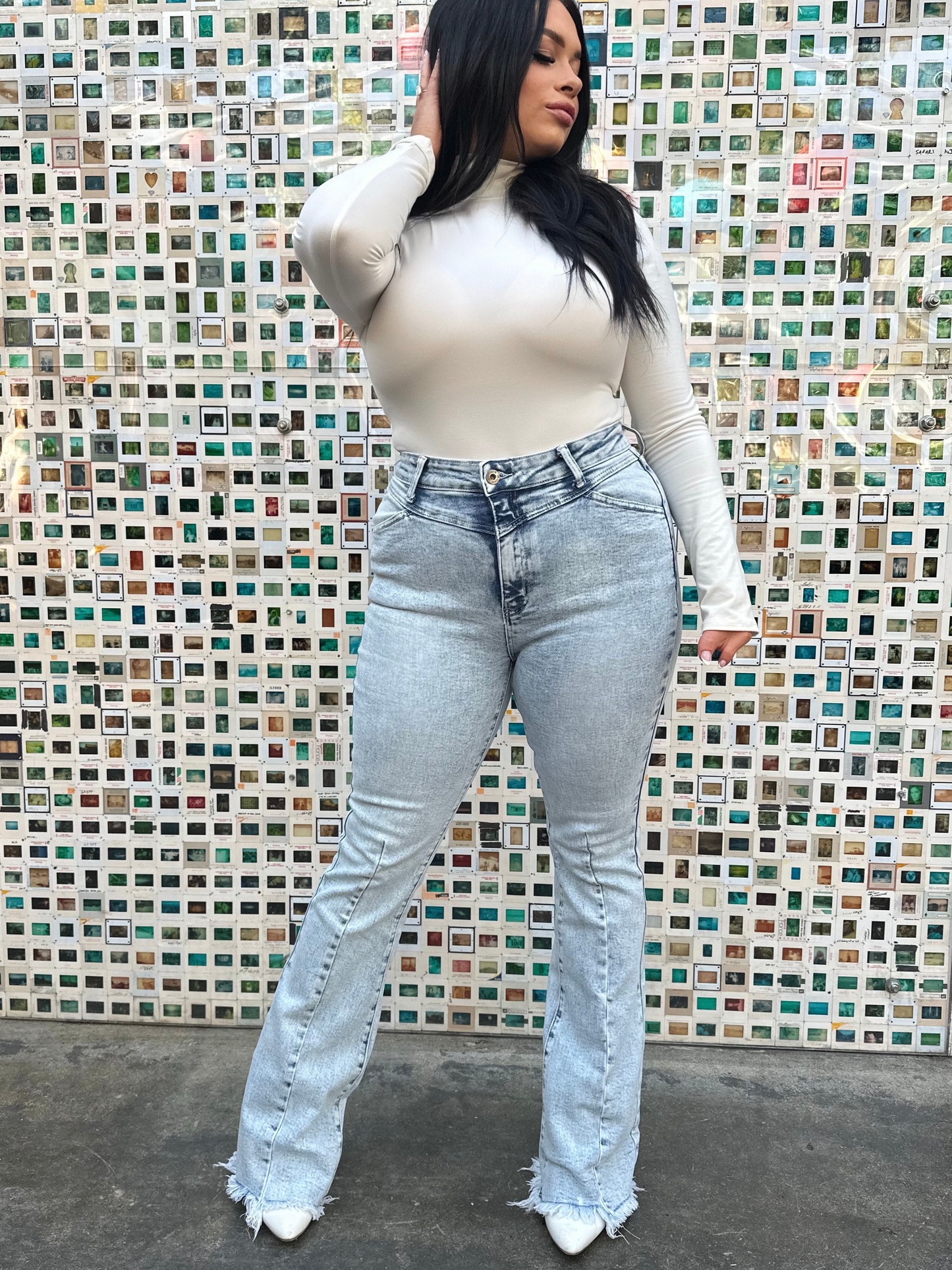 Keep Up Flare Acid/Dark Wash Jeans -DS