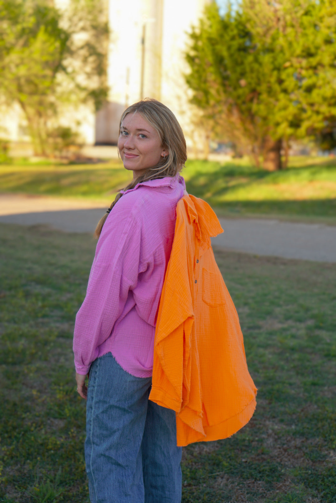 DS- Light Orange - Button Down Linen Top