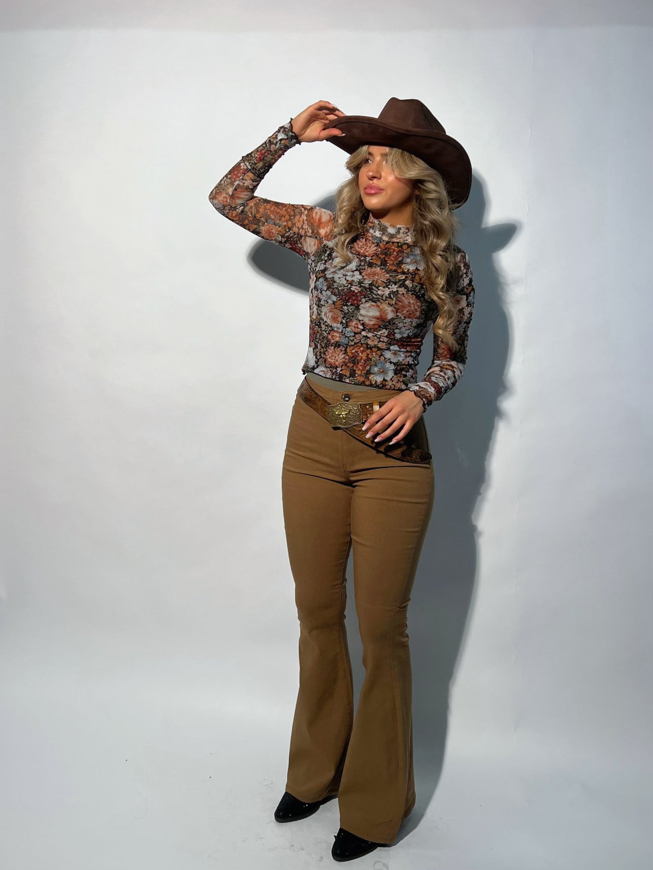Fiona High Waisted Bell Bottom Flare Jeans - Mocha -DS