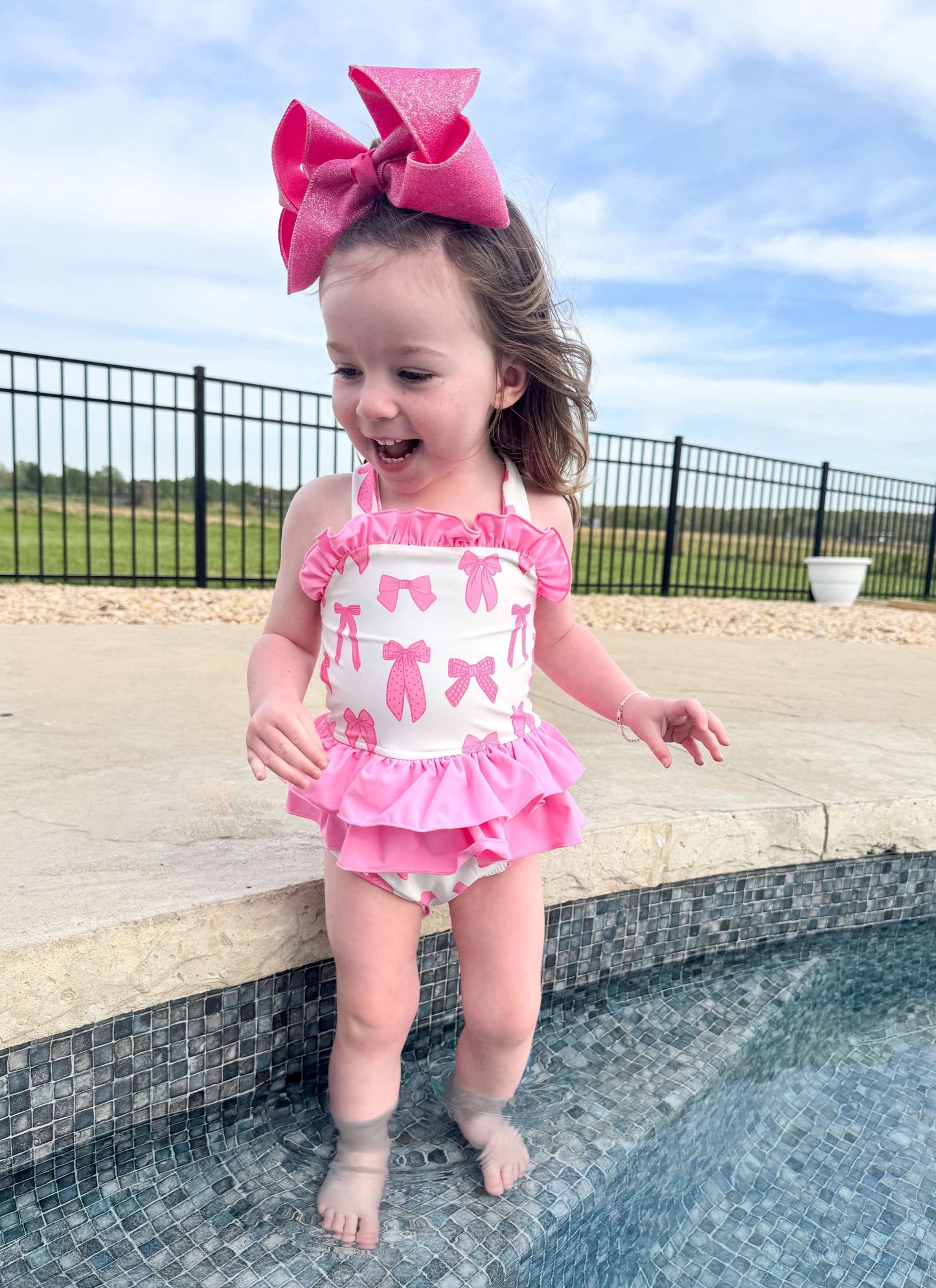 Pink Bows Ruffled Swim Suit -DS