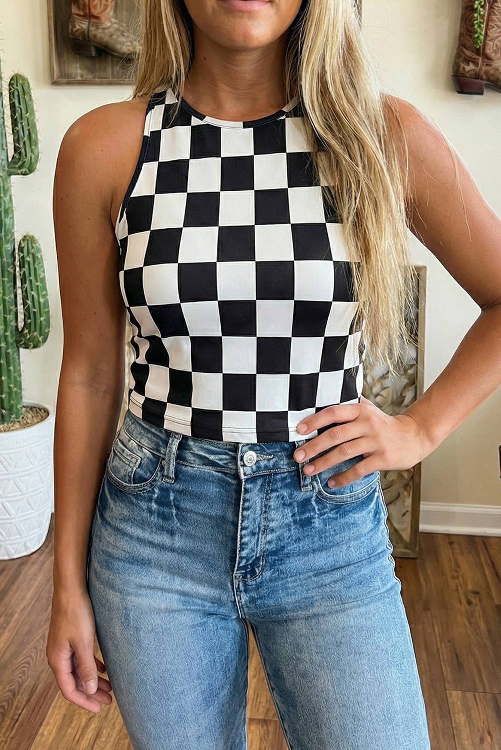 Checkered Slim Tank Top