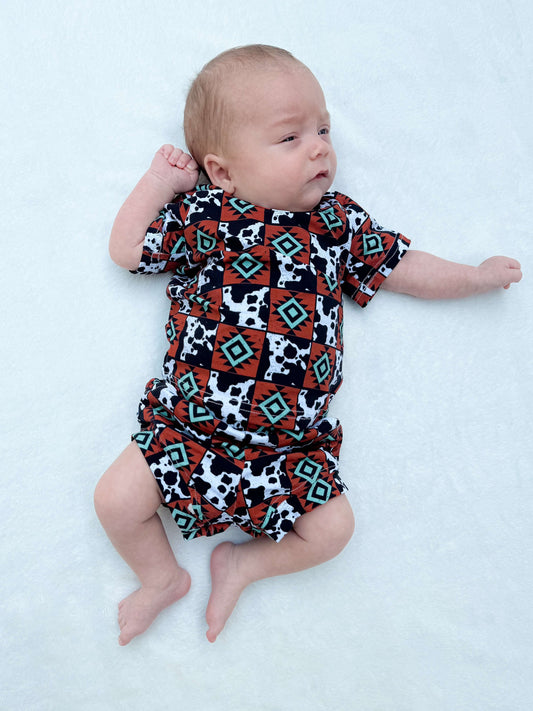 Cow & Aztec Checkered Short Set -DS