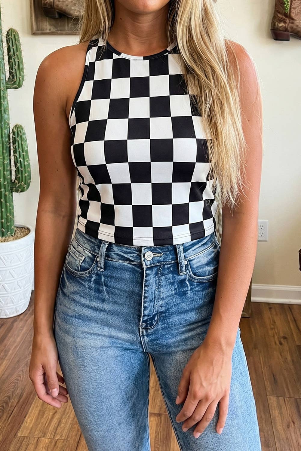 Checkered Slim Tank Top