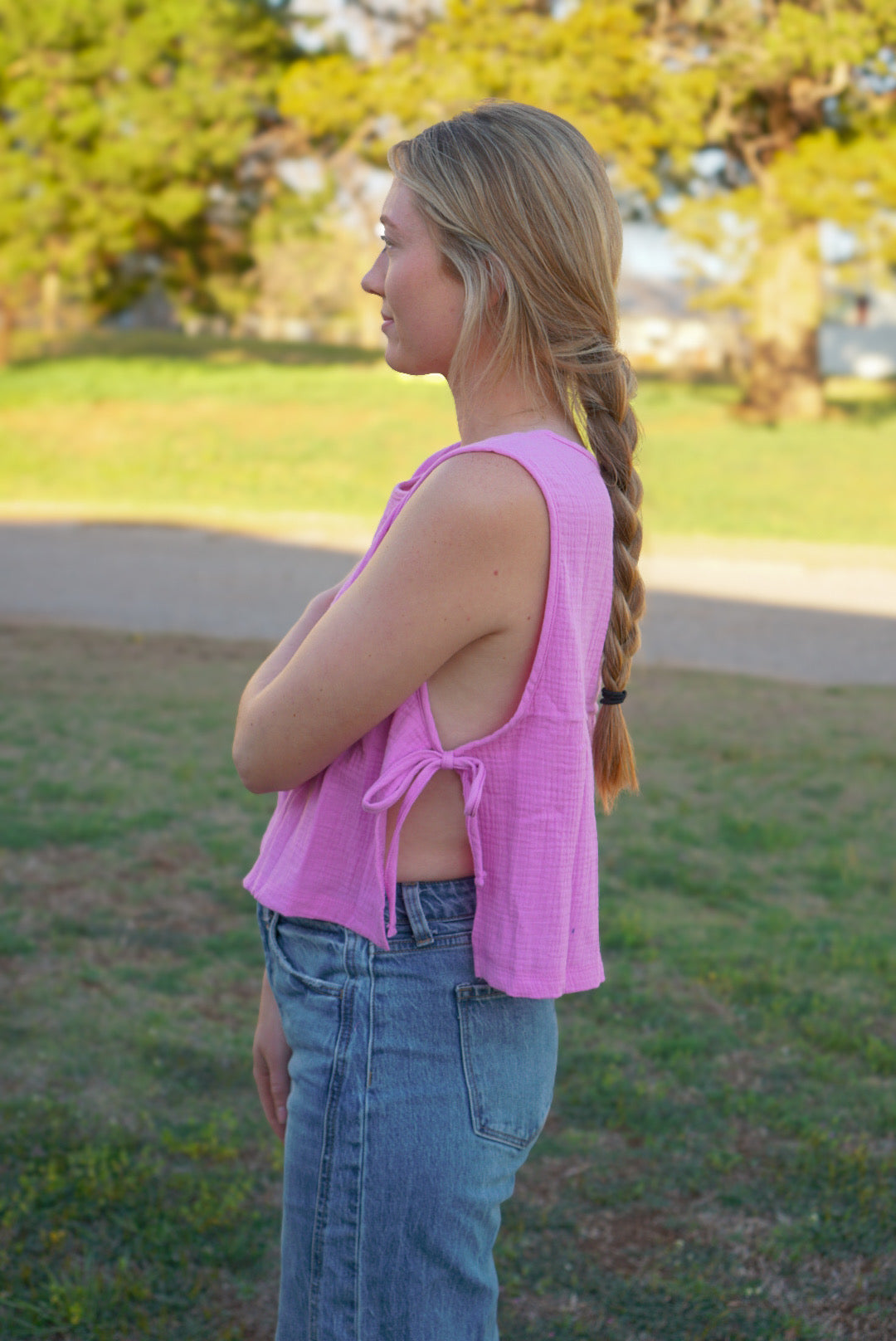 DS- Mauve - Gauze Side Tie Sleeveless Top