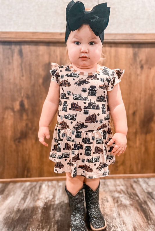 Sad Beige Semis Bamboo Skirted Romper -DS