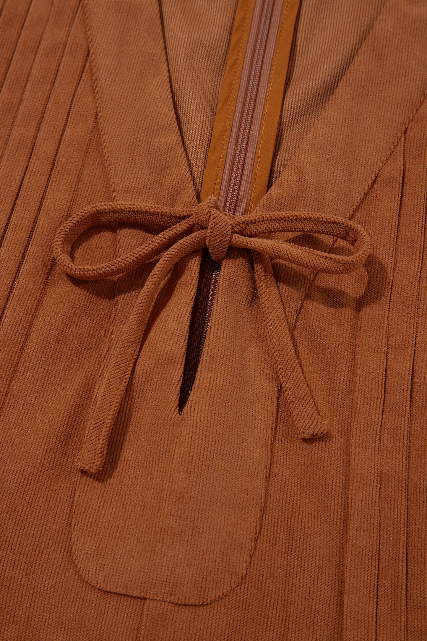 Solid Tie V-Neck Sleeveless Corduroy Romper -DS