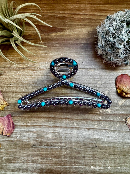 New Style - Turquoise/ faux pearl mix Hair Clips -DS