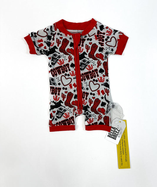 Red Cowboy Bamboo Shortie Romper -DS