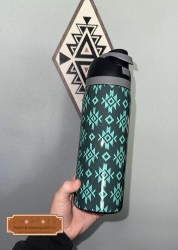 32oz Black & Teal Aztec Tumbler RTS